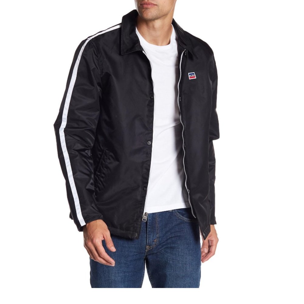 Levi's Stripe Coaches Water Resistant Black Jacket. Size XL. Rare Classy.